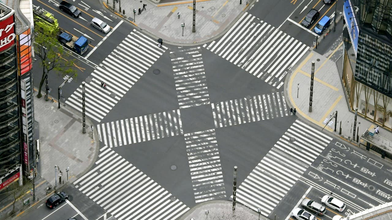 An aerial view shows less than usual passers-by in Tokyo, Japan, after authorities urged residents to stay indoors in a bid to keep the coronavirus from spreading. (Image: Reuters)