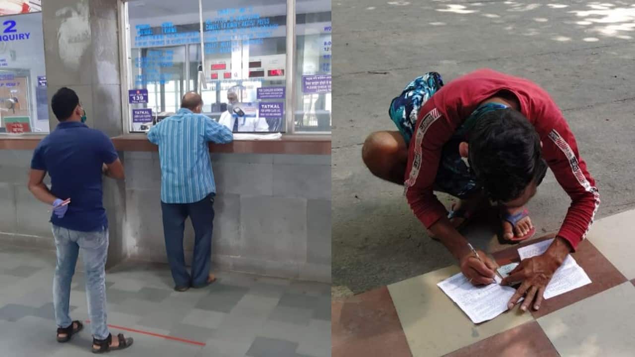 Nearly after two months of railways shutdown due to coronavirus lockdown, Indian Railways has opened its reservation counters at various stations across the nation on May 22. Passengers throng reservation counter to book tickets. Reservation facility is also available through Common Service Centre (CSC), post office reservation counter, Yatri Ticket Suvidha Kendra (YTSK) and authorised agents of IRCTC. (Image: News18)