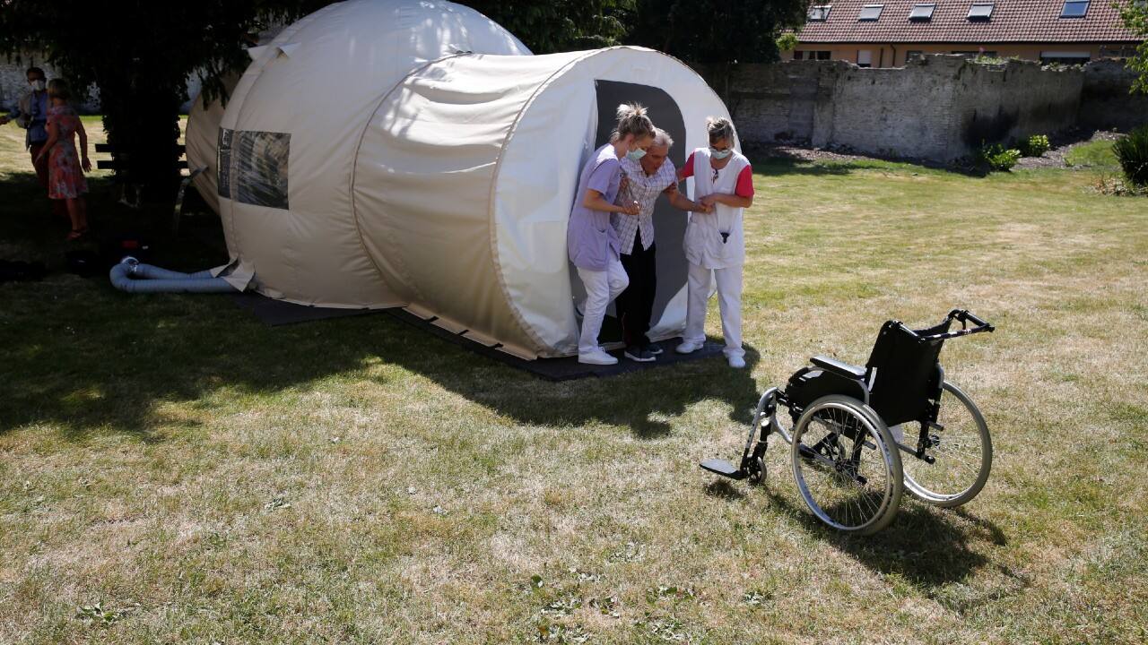 Bubble room has been installed for visits between residents and their families in the garden of Fondation Shadet Vercoustre retirement home in Bourbourg near Dunkirk, amid the ongoing pandemic in France, May 25, 2020. (Image: Reuters) Bubble room has been installed for visits between residents and their families in the garden of Fondation Shadet Vercoustre retirement home in Bourbourg near Dunkirk, amid the ongoing pandemic in France, May 25, 2020. (Image: Reuters)