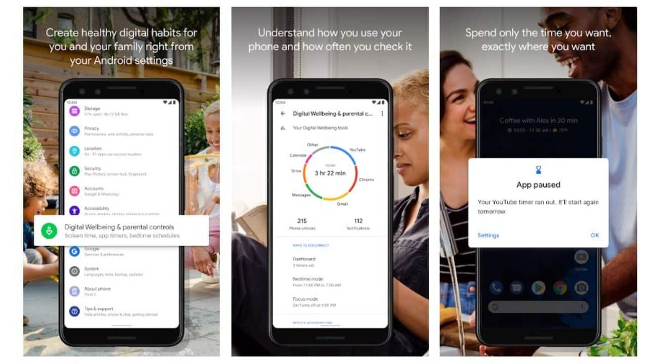 Digital Wellbeing | Android | Google unveiled Digital Wellbeing controls during the launch of Android 9 Pie. Digital Wellbeing was aimed at helping users monitor how much time they spent on a smartphone. It can be used to check how frequently apps are opened, time spent on each app and how many notifications you receive in a day. Digital Wellbeing tools can be used to reduce your phone usage by setting daily app timers. Once the timer has been maxed out for a particular app, it will be greyed out in the app draw, not letting you use the app until the timer resets at midnight. The one drawback here is that digital wellbeing tools are not available on all Android phones. 