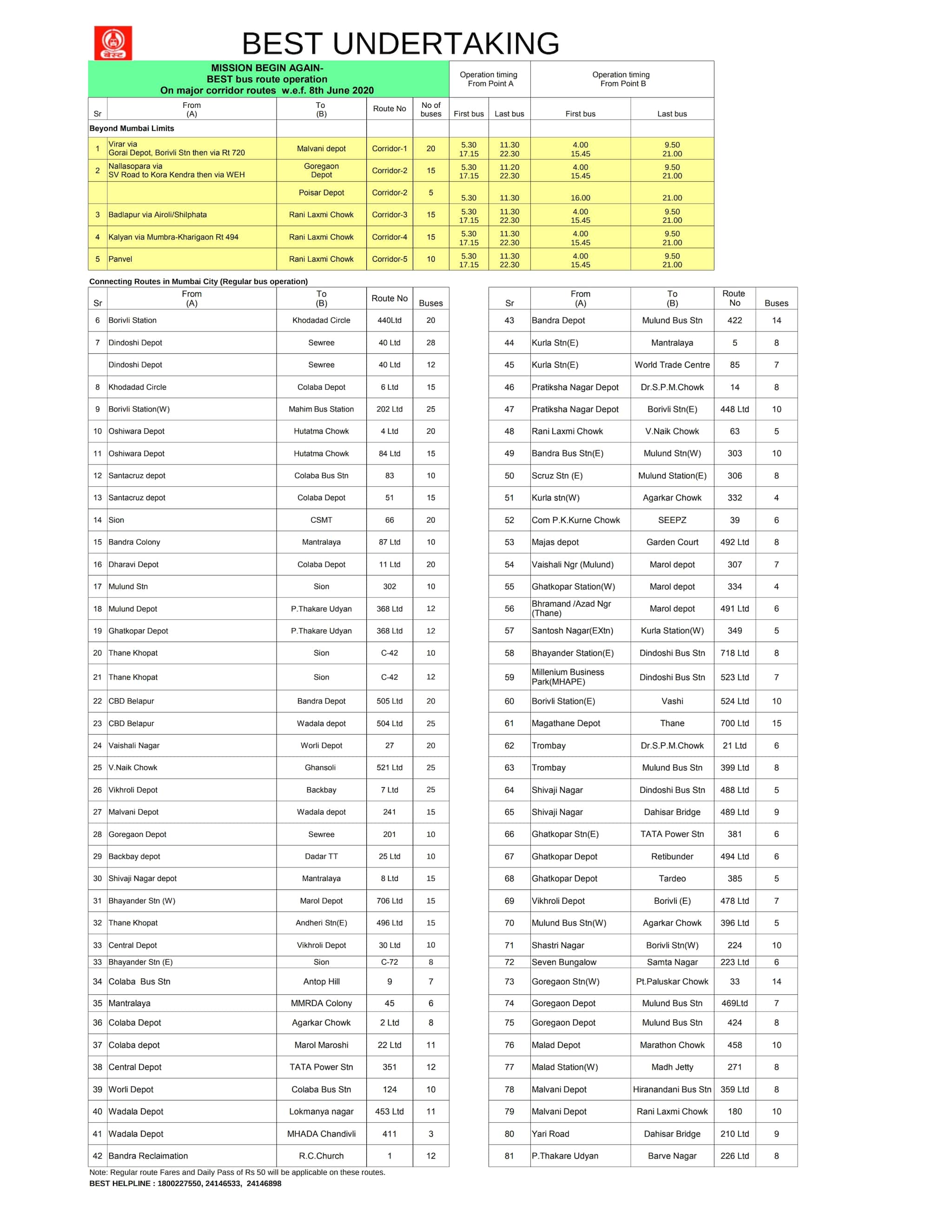 BEST bus schedule June 8