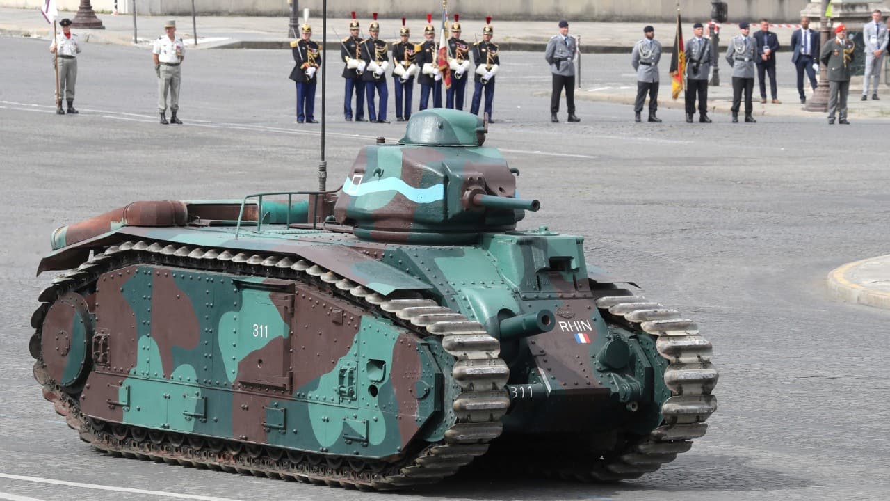 French Char B1 tank from WWII take part in the Bastille Day military parade honouring French health workers and their dedication in the fight against the COVID-19, on Place de la Concorde in Paris on July 14. (Image: Reuters)