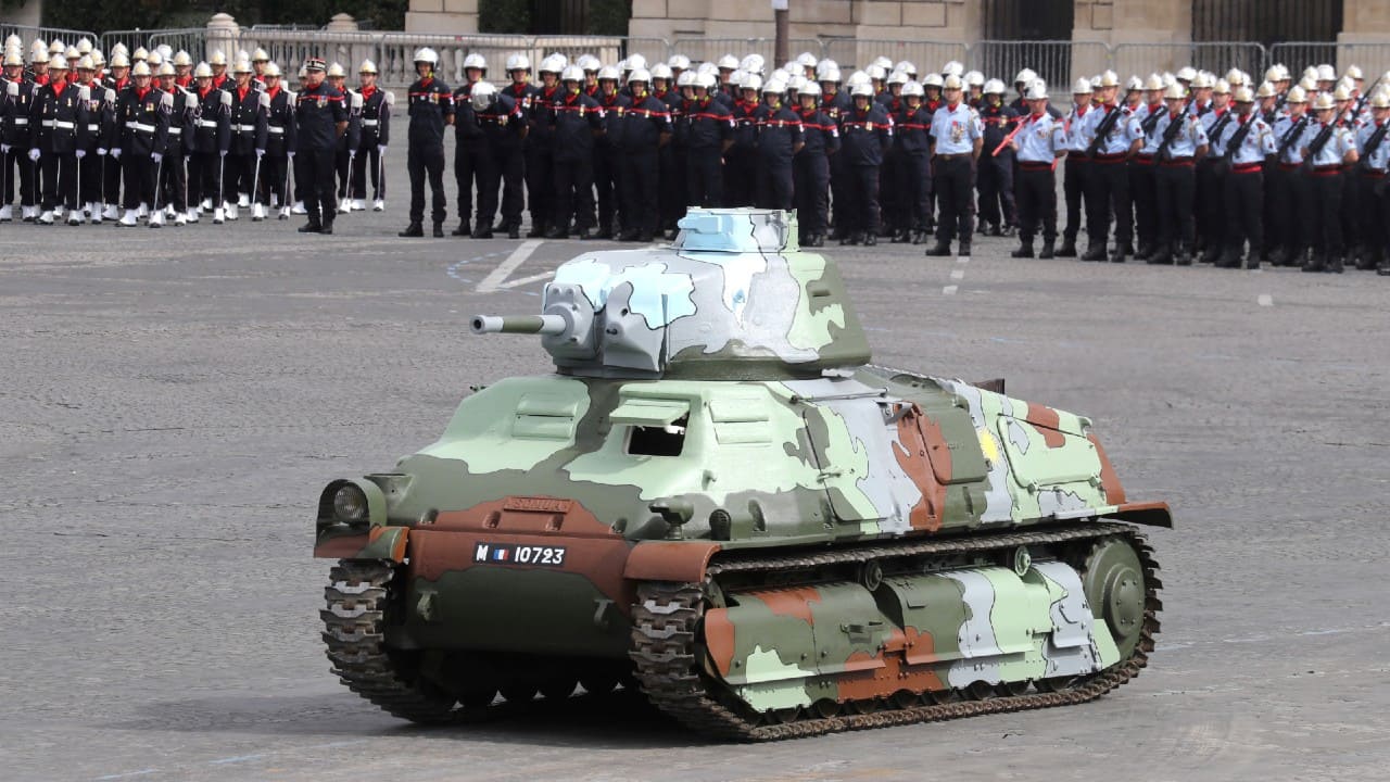 A Somua S35 tank is pictured during the Bastille Day military parade honouring French health workers and their dedication in the fight against the coronavirus disease on Place de la Concorde in Paris on July 14. (Image: Reuters)