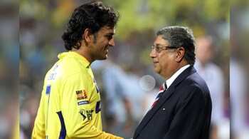 MS Dhoni (L) and Chennai Super Kings owner N Srinivasan.