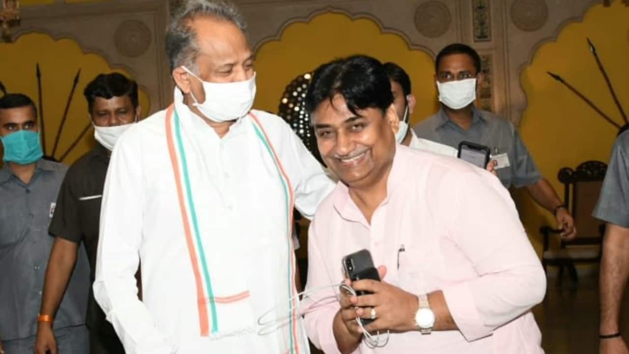 New chief of Rajasthan Pradesh Congress Committee Govind Singh Dotasara with Chief Minister Ashok Gehlot. (Image: Twitter/@ashokgehlot51)