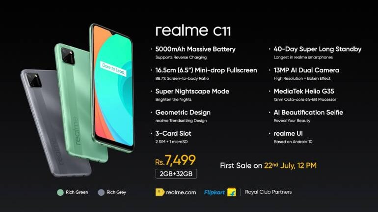 Realme C11 Launched In India With MediaTek G35 SoC And 5,000 MAh Battery:  Check Price, Specs, Availability