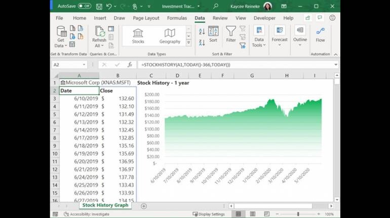 Microsoft STOCKHISTORY allows users to visualise history of stocks and ...