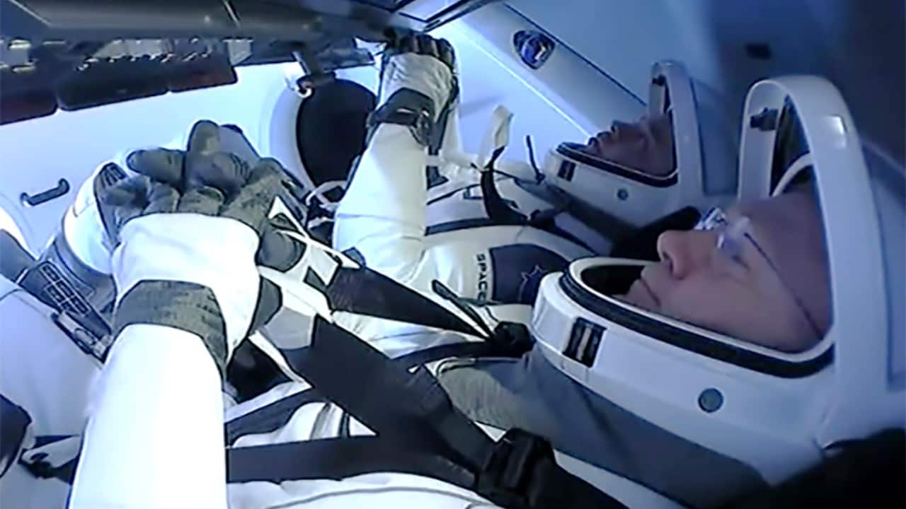 Astronauts Doug Hurley and Bob Behnken prepare to return to earth on a SpaceX capsule, August 2. (SpaceX via AP) Astronauts Doug Hurley and Bob Behnken prepare to return to earth on a SpaceX capsule, August 2. (SpaceX via AP)