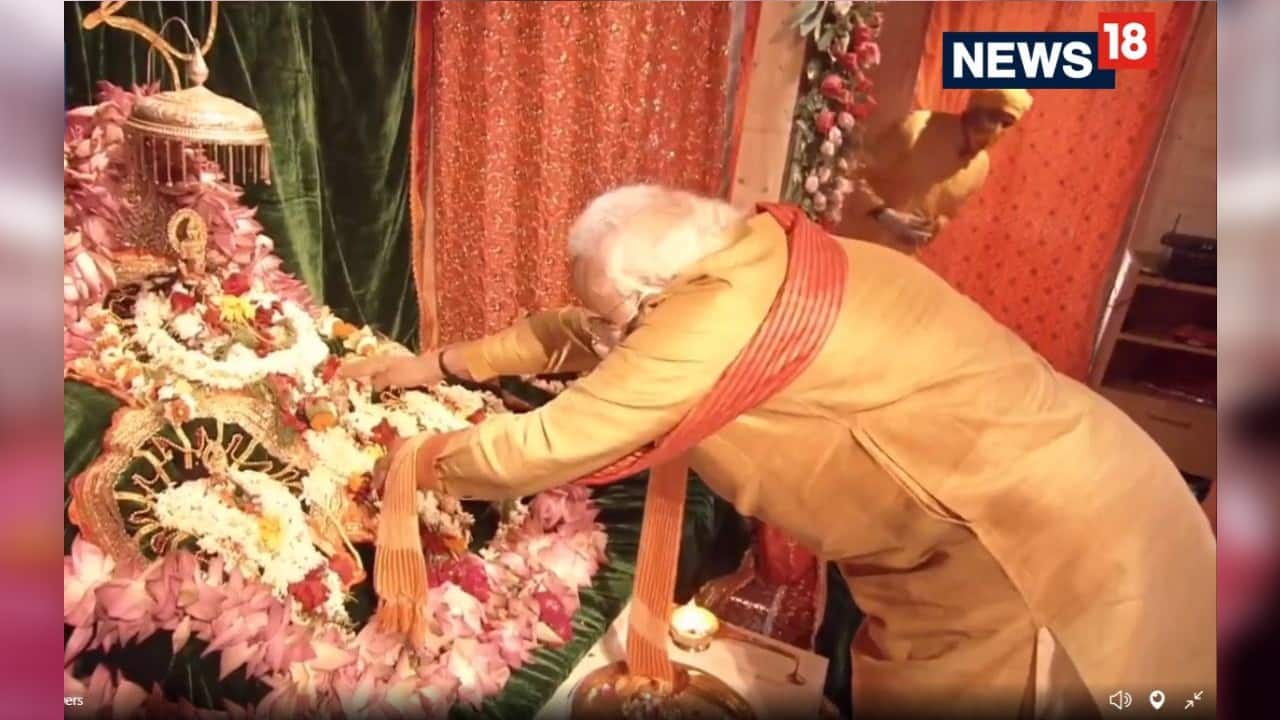 Prime Minister Narendra Modi offers prayer to Ram Lalla at Ram Janambhoomi in Ayodhya. (Image: News18)