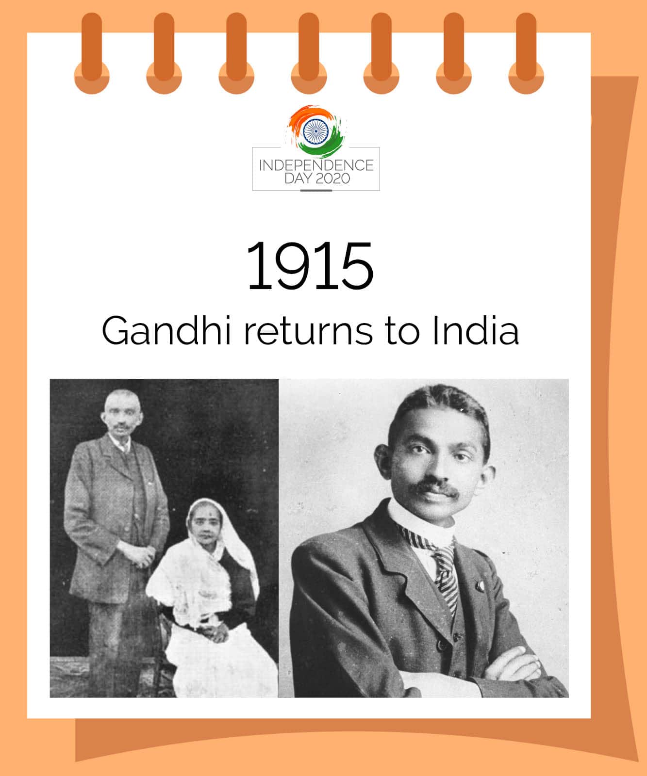 In 1915, Mahatma Gandhi returns to India. In 1915, Mahatma Gandhi returns to India.