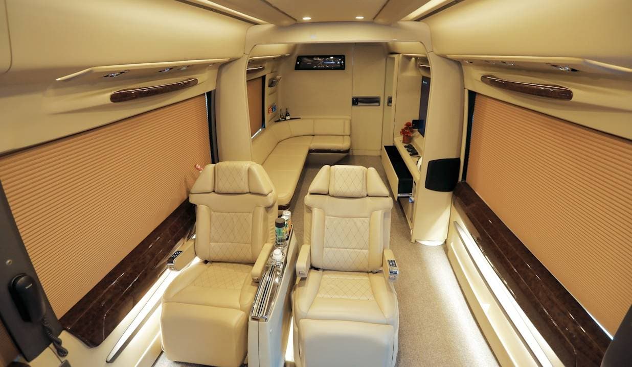 The trailer comes with loungers, a 4-seater recliner, 02-50 inches Smart LED televisions complete with gaming consoles and Devialet high-end wireless speakers, centralised air-conditioning/heating, microwave, tea/coffee maker, a 40L fridge and freezer and full ensuite - shower, toilet and vanity. (Image: Radisson) The trailer comes with loungers, a 4-seater recliner, 02-50 inches Smart LED televisions complete with gaming consoles and Devialet high-end wireless speakers, centralised air-conditioning/heating, microwave, tea/coffee maker, a 40L fridge and freezer and full ensuite - shower, toilet and vanity. (Image: Radisson)