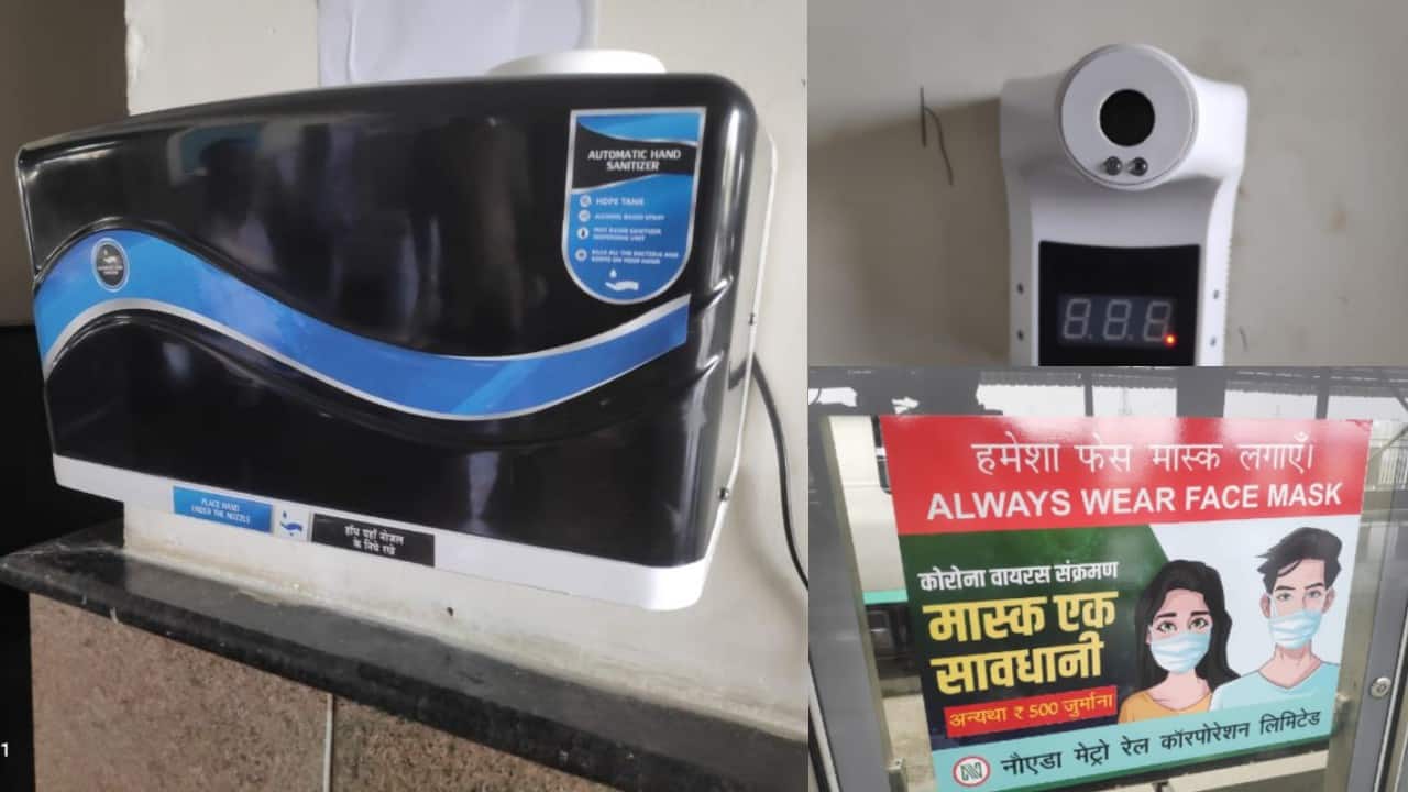All the safety measures are in place to check the spread of Covid-19 in the Metro premises which requires everyone to follow a new normal of social distancing, face mask and hand sanitisation.(Image: News18) All the safety measures are in place to check the spread of Covid-19 in the Metro premises which requires everyone to follow a new normal of social distancing, face mask and hand sanitisation.(Image: News18)