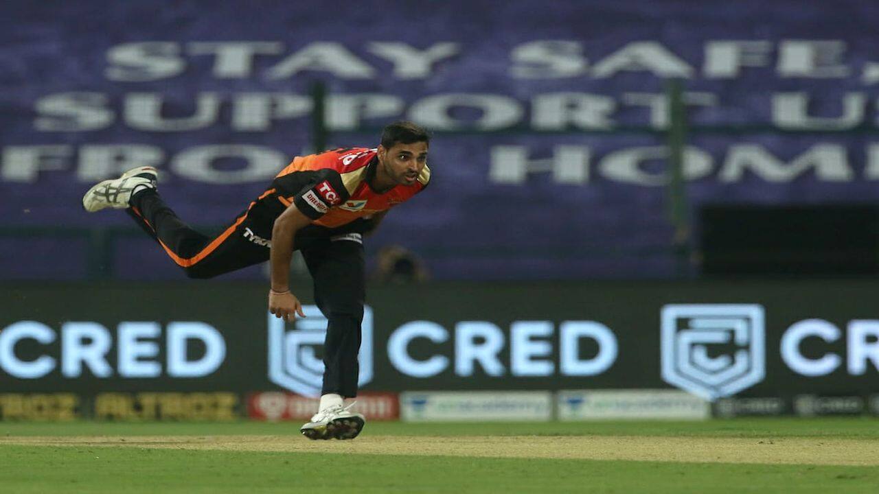 When DC began chasing, Bhuvneshwar Kumar struck early by removing Delhi Capitals' Prithvi Shaw on 2 and later took the wicket of Shimron Hetmyer. (Image: IPL/BCCI/Twitter)