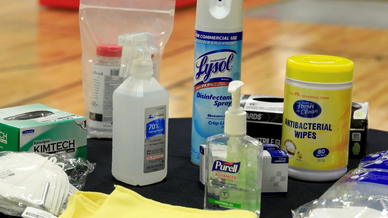 Disinfectants are on display at an early voting location in Dekalb County for the upcoming presidential elections in Chamblee, Georgia. (Image: Reuters)