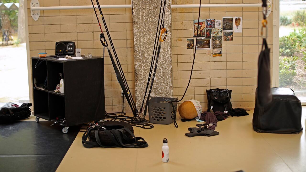 The pandemic has drawn a thick veil over future of the students. A view of equipment, prior to a class at the Superior School of Circus Arts (ESAC) in Brussels, September 24. (Image: AP)