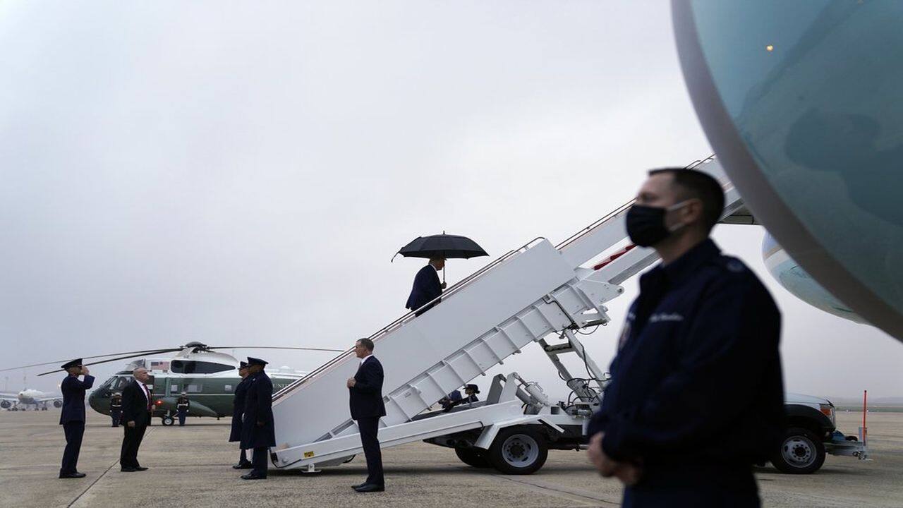 President Donald Trump boards Air Force One to travel to a campaign rally in Middletown, Pa., Saturday, September 26, 2020, in Andrews Air Force Base, Md. (AP Photo)