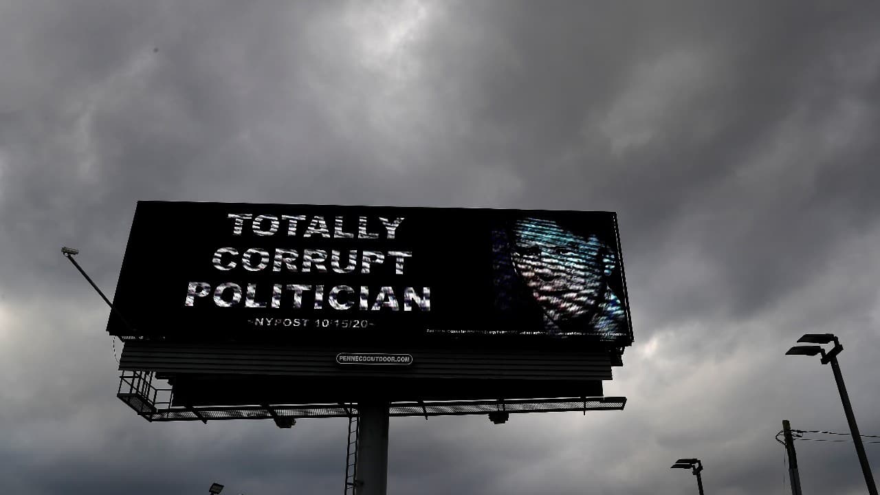 A digital billboard advertisement opposing U.S. Democratic presidential candidate Joe Biden is seen along a road in Monroeville, Pennsylvania, U.S., October 21. (Image: Reuters)