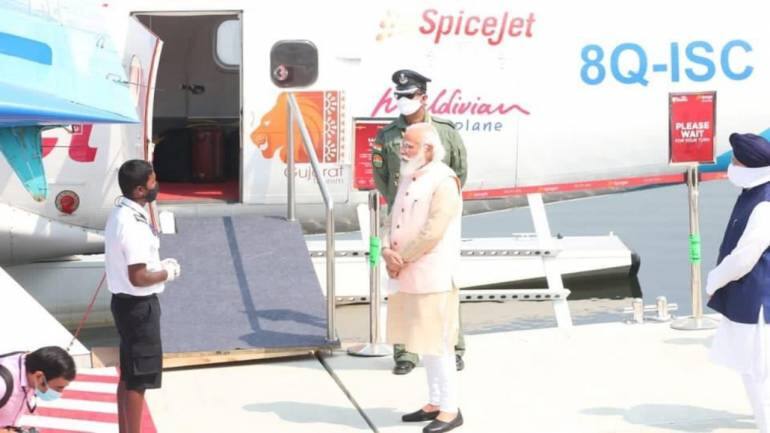 5 | The service will be operated by SpiceJet's fully-owned subsidiary, Spice Shuttle. Daily two flights will be operated on the Ahmedabad-Kevadiya route from Saturday, the company said in a statement. (Image: Twitter/@BJP4Gujarat)