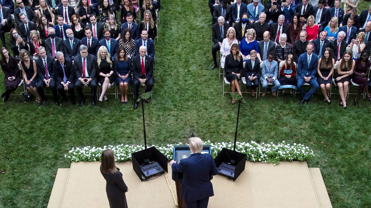 U.S President Donald Trump holds an event to announce his nominee of U.S. Court of Appeals for the Seventh Circuit Judge Amy Coney Barrett to fill the Supreme Court seat left vacant by the death of Justice Ruth Bader Ginsburg, who died on September 18, at the White House in Washington, U.S., September 26, 2020. (Image: Reuters) U.S President Donald Trump holds an event to announce his nominee of U.S. Court of Appeals for the Seventh Circuit Judge Amy Coney Barrett to fill the Supreme Court seat left vacant by the death of Justice Ruth Bader Ginsburg, who died on September 18, at the White House in Washington, U.S., September 26, 2020. (Image: Reuters)