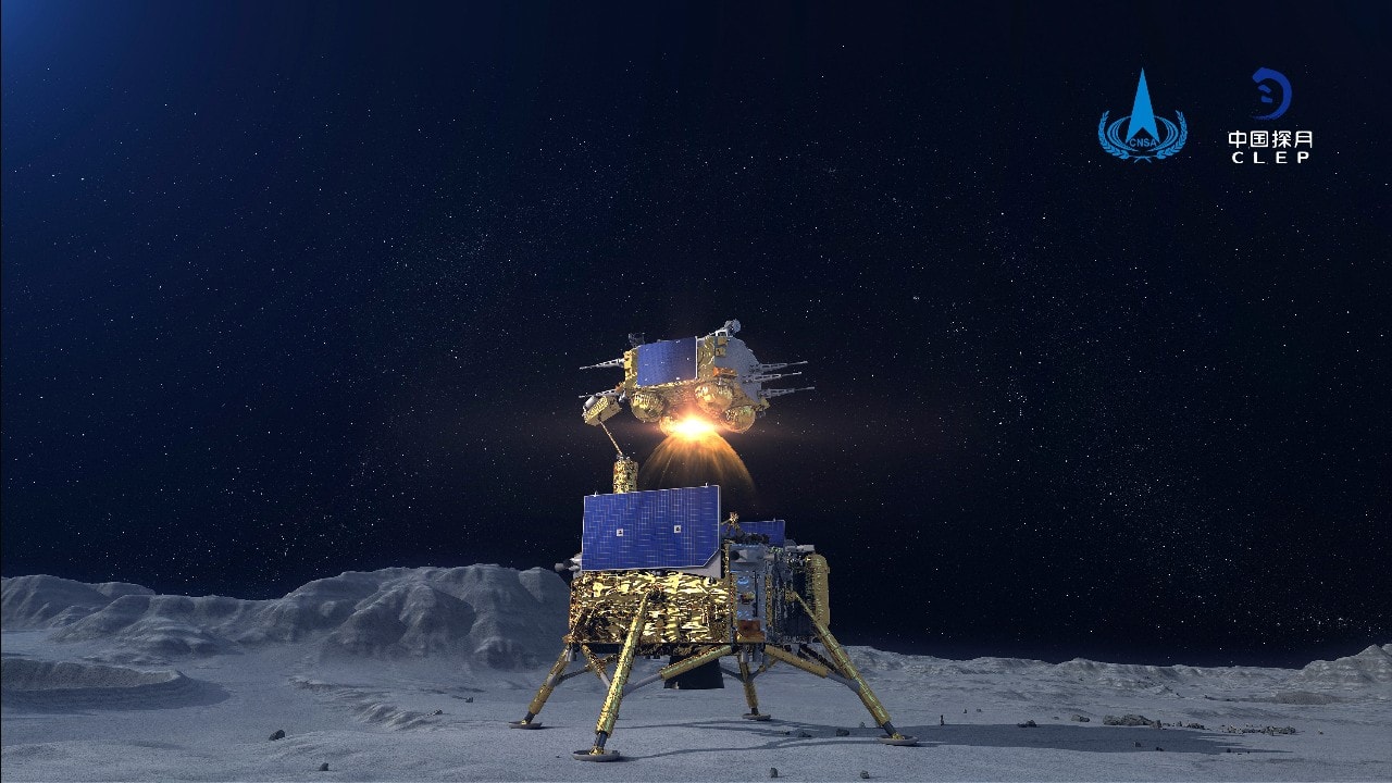 A Chinese probe that landed on the moon transferred rocks to an orbiter Sunday in preparation for returning samples of the lunar surface to Earth for the first time in almost 45 years, the space agency announced. (Image: China National Space Administration/Xinhua via AP) A Chinese probe that landed on the moon transferred rocks to an orbiter Sunday in preparation for returning samples of the lunar surface to Earth for the first time in almost 45 years, the space agency announced. (Image: China National Space Administration/Xinhua via AP)