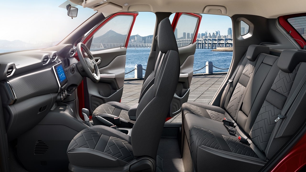 Nissan Magnite also features tyre pressure monitoring system, vehicle dynamic control, cruise control, anti-lock braking system, electronic brake-force distribution system, traction control, hill start assist, speed sensing door lock and central locking (Image: Nissan) Nissan Magnite also features tyre pressure monitoring system, vehicle dynamic control, cruise control, anti-lock braking system, electronic brake-force distribution system, traction control, hill start assist, speed sensing door lock and central locking (Image: Nissan)