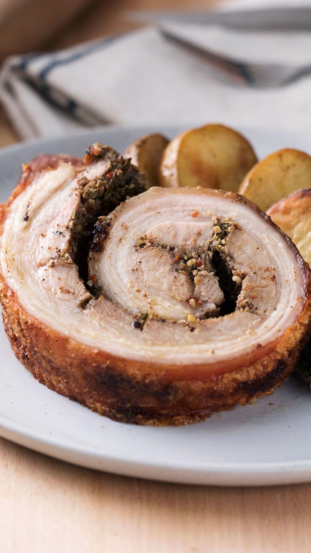 Crispy pork belly porchetta.
