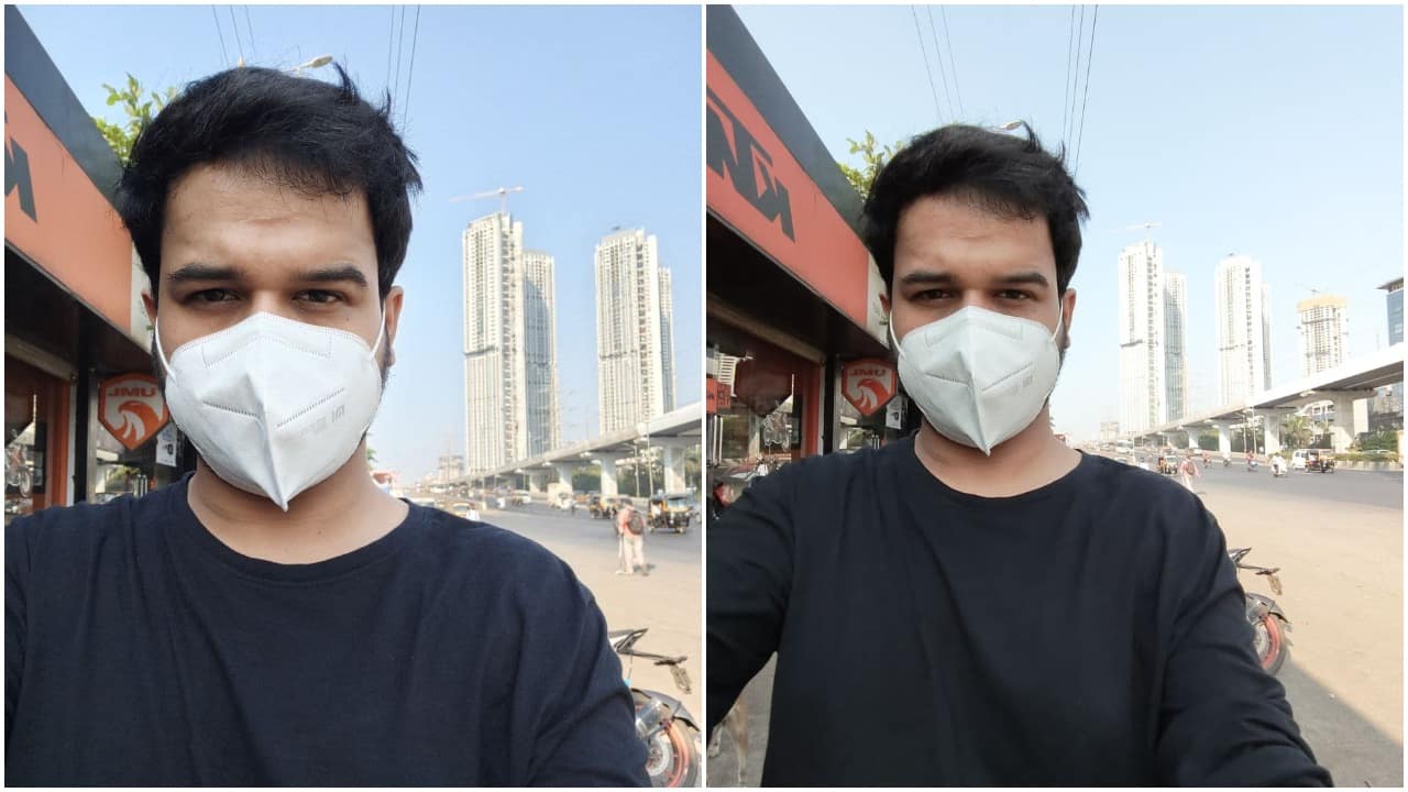 Here's a sample image shot using the 44MP front camera and the 8MP ultrawide sensor. The main selfie camera offers better details and close to real colours when the beauty mode is disabled. The ultrawide front camera gets close when it comes to skin tone but lacks details and inferior dynamic range.