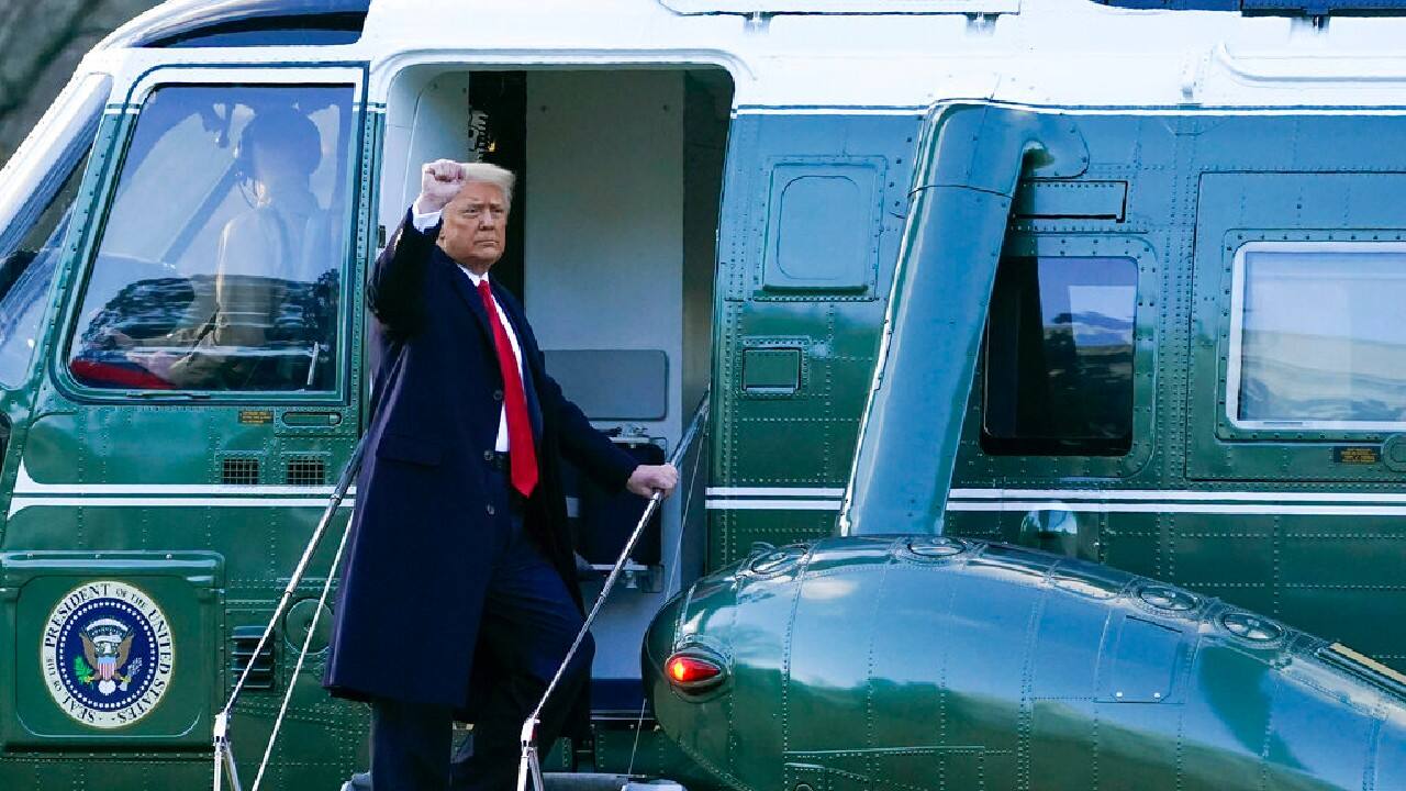 Before arriving at the airport, Trump told reporters on the South Lawn of the White House that being president had been the honor of his lifetime. “We love the American people, and again, it has been something very special,&quot; he said over the sound of the Marine One helicopter. &quot;And I just want to say goodbye but hopefully it’s not a long-term goodbye. We’ll see each other again.” (Image: AP)