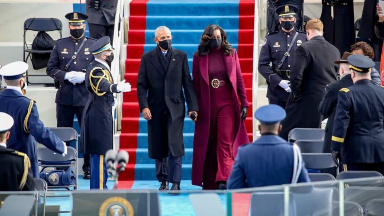 Former President Obama and former first lady Michelle Obama arrive at the inauguration of Joe Biden.⁠ (PC- NBC)