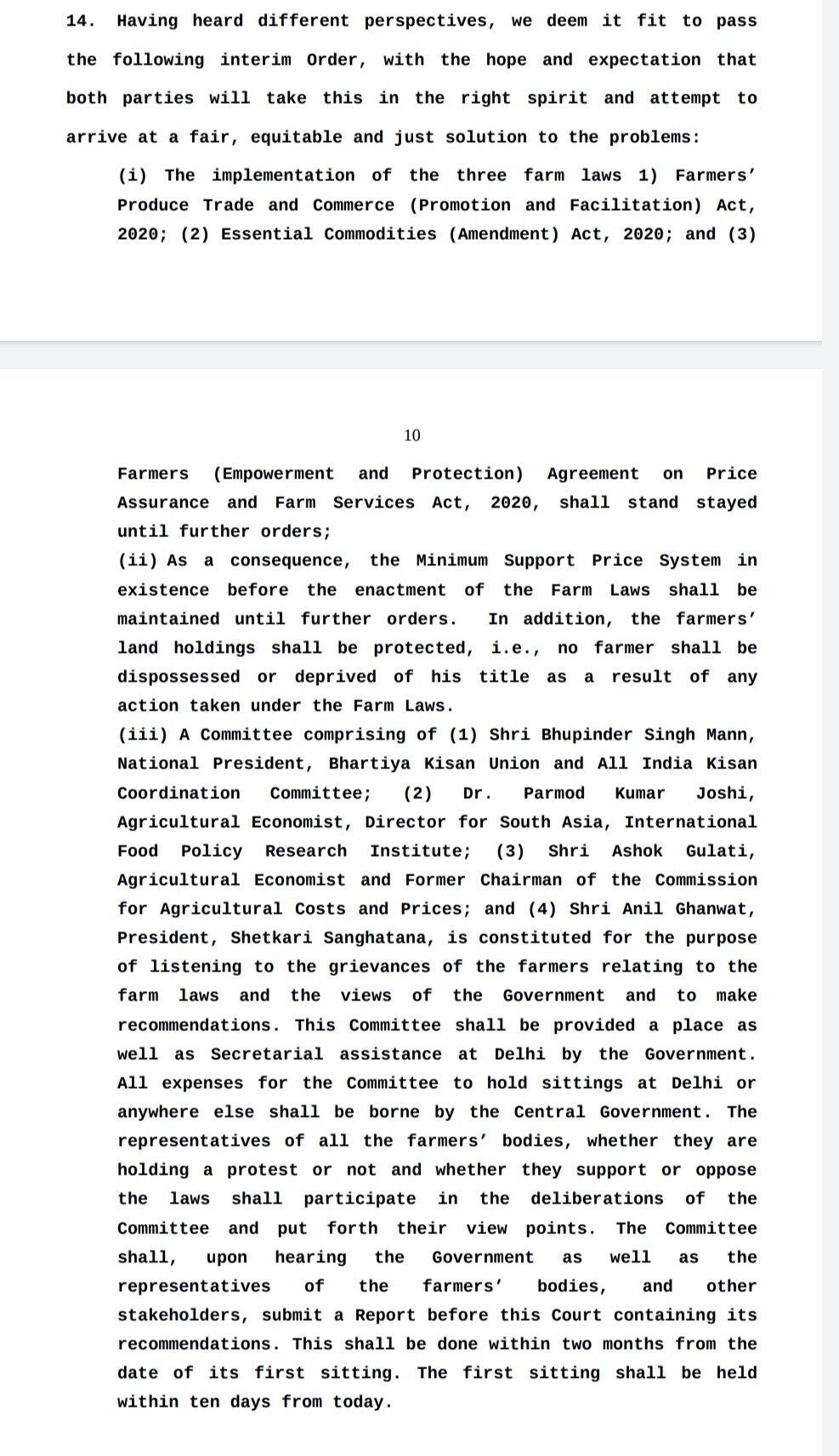 SC ORDER ON FARM LAWS