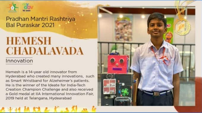 Name: Hemesh Chadalavada | State: Telangana | Category: Innovation (Image: Twitter/@mygovindia)