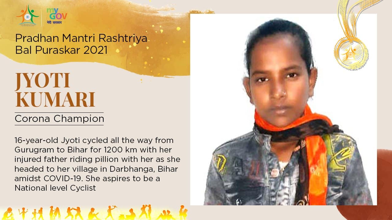 Name: Jyoti Kumari | State: Bihar | Category: Bravery (Image: Twitter/@mygovindia)