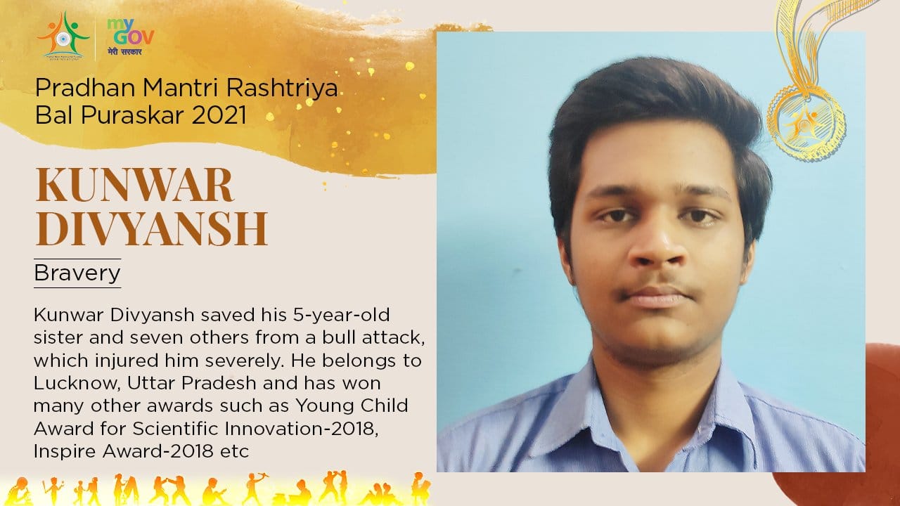 Name: Kunwar Divyansh Singh | State: Uttar Pradesh | Category: Bravery (Image: Twitter/@mygovindia)