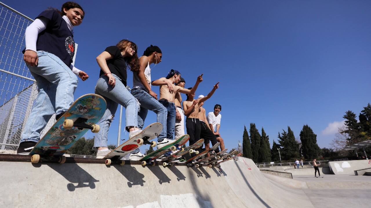 Palestinian youths skateboard, as Israel partially lifts its third national lockdown to fight the coronavirus disease (COVID-19) crisis, at a skate park in Jerusalem February 7. (Image: Reuters)