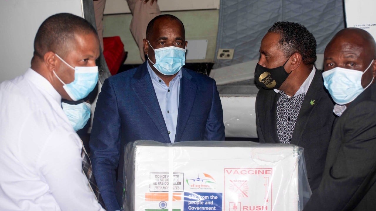 Dominica | A small Caribbean island with a population of 72,000 people received COVID-19 vaccines from India on February 10. Prime Minister of Dominica Roosevelt Skerrit lauded Indian Prime Minister Narendra Modi for the swift response to his request for 35,000 vaccines to the Caribbean nation. (Image: Twitter @DrSJaishankar)
