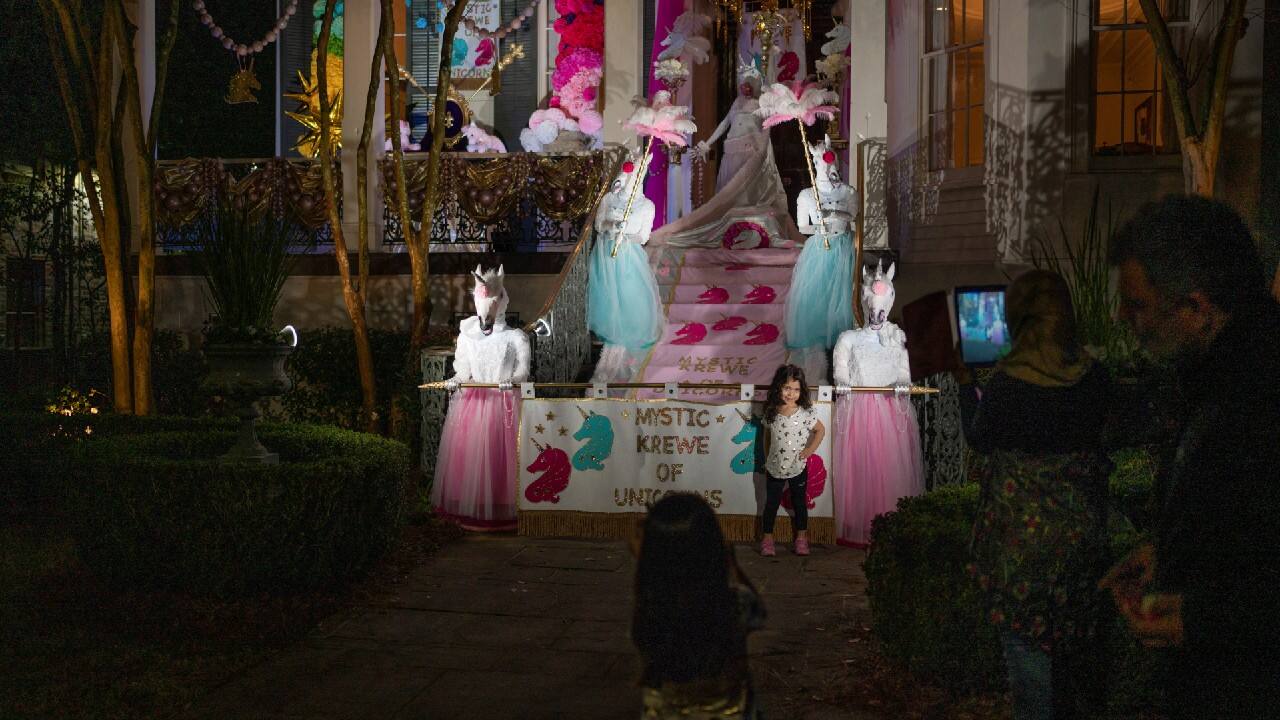 The Mystic Krewe of Unicorns house float, located on St. Charles Avenue, is one of thousands decorated in celebration of Mardi Gras in New Orleans, Louisiana, U.S., on February 4. (Image: Reuters)
