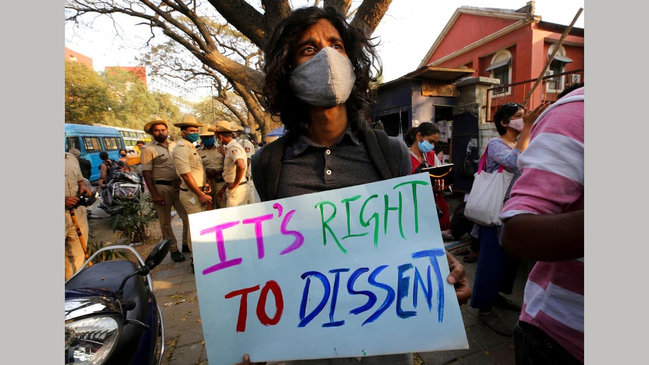 Disha Ravi, 22, was arrested in Bengaluru on February 13. Police said at a news conference on February 15 that the document spread misinformation about the farmer protests on the outskirts of New Delhi and “tarnished the image of India.” (Image: AP)