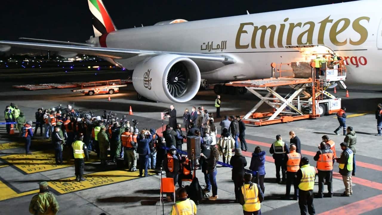 Mexico | Mexican government received a shipment of 8,70,000 doses of AstraZeneca’s COVID-19 vaccine from India on February 15, domestically developed by the Serum Institute of India. Country with a population of more than 129 million have recorded more than a million coronavirus cases so far. (Image: Twitter/@IndEmbMexico)