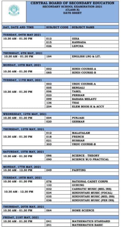 CBSE Date Sheet 2021: Class 10, 12 board exams detailed schedule announced
