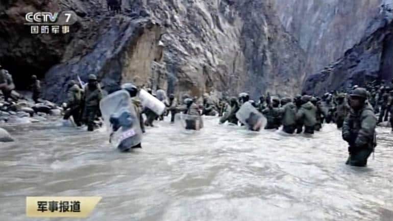 Indian and Chinese troops face off in the Galwan Valley on June 15, 2020. (Image: Footage from CCTV via AP Video)