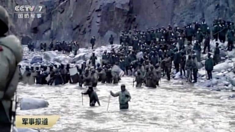 Indian and Chinese troops face off in the Galwan Valley on June 15, 2020. (Image: Footage from CCTV via AP Video)