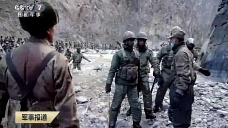 Indian and Chinese troops face off in the Galwan Valley on June 15, 2020. (Image: Footage from CCTV via AP Video)