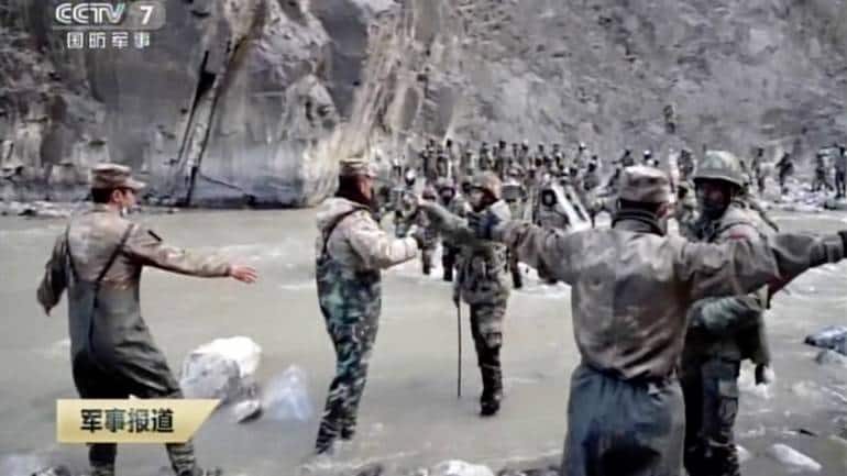 Indian and Chinese troops face off in the Galwan Valley on June 15, 2020. (Image: Footage from CCTV via AP Video)