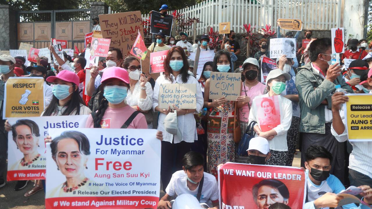 Earlier on February 1, the military ousted the country’s leader, Aung San Suu Kyi, and her government and prevented recently elected lawmakers from opening a new session of Parliament. (PC-AP) Earlier on February 1, the military ousted the country’s leader, Aung San Suu Kyi, and her government and prevented recently elected lawmakers from opening a new session of Parliament. (PC-AP)