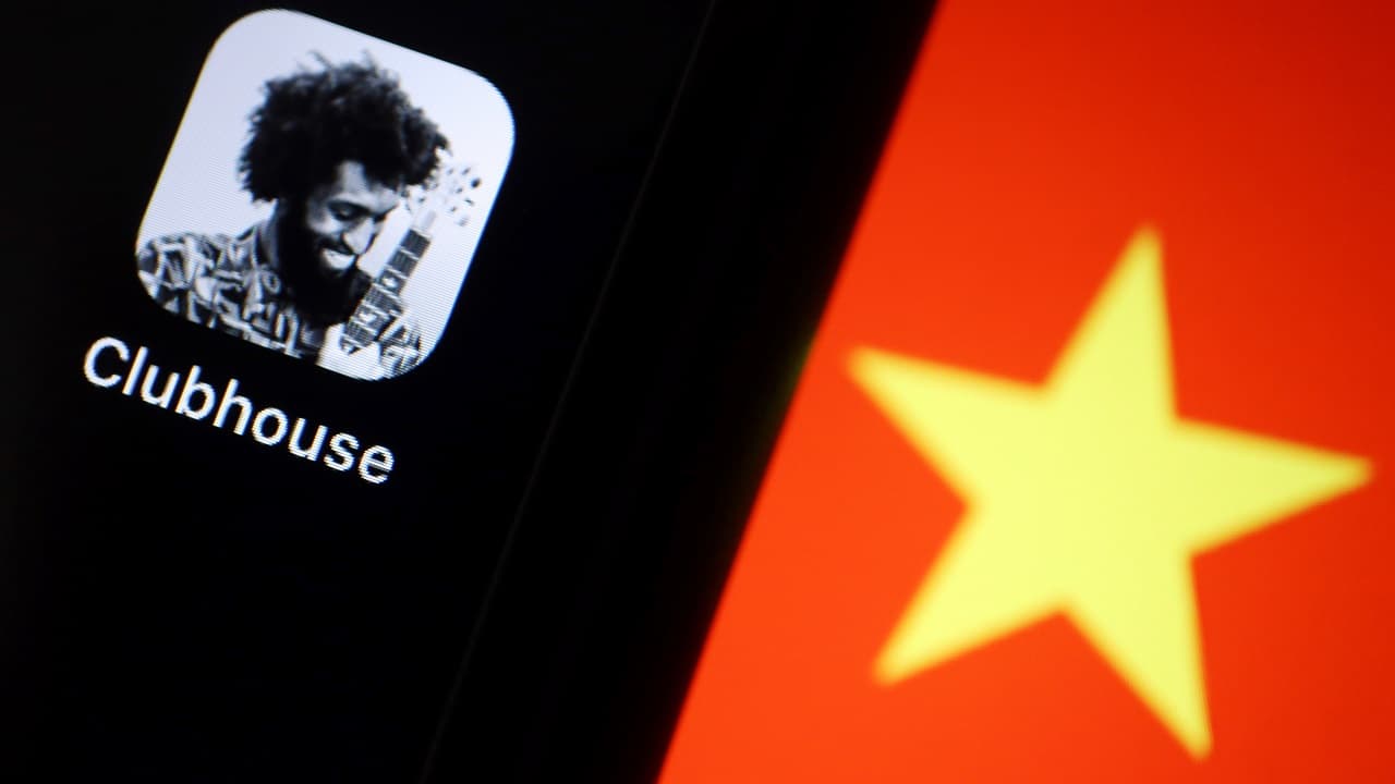 Clubhouse app's icon is pictured near a star on the Chinese flag in this illustration picture (Image: Reuters/Florence Lo/Illustration)