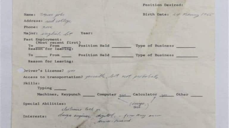Steve Jobs’ job application, handwritten in 1973, up for auction