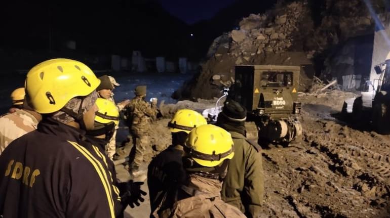 Multiple agencies are working at rescuing over 30 workers feared trapped inside a big tunnel at Tapovan. (Image: PIB in Uttarakhand)