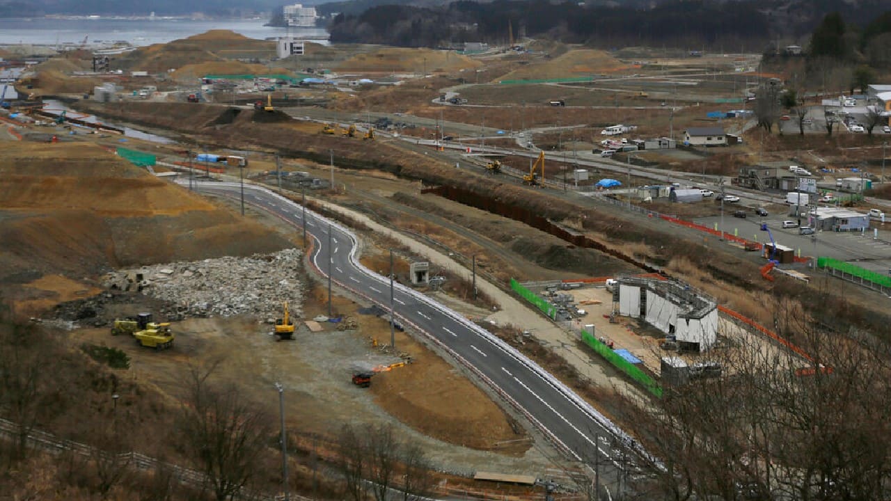 In this March 6, 2016 image, reconstruction process is seen at the 2011 tsunami destroyed residential neighborhood in Kesennuma, Miyagi Prefecture, north-eastern Japan. (Image: AP)