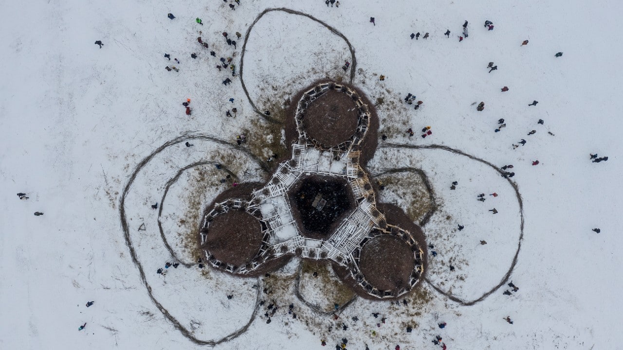 A view on an installation called &quot;Vaccination Tower&quot;, during celebrations of Maslenitsa, a pagan holiday, marking the end of the winter in the village of Nikola Lenivets in Kaluga region, Russia March 13. (Image: Reuters)