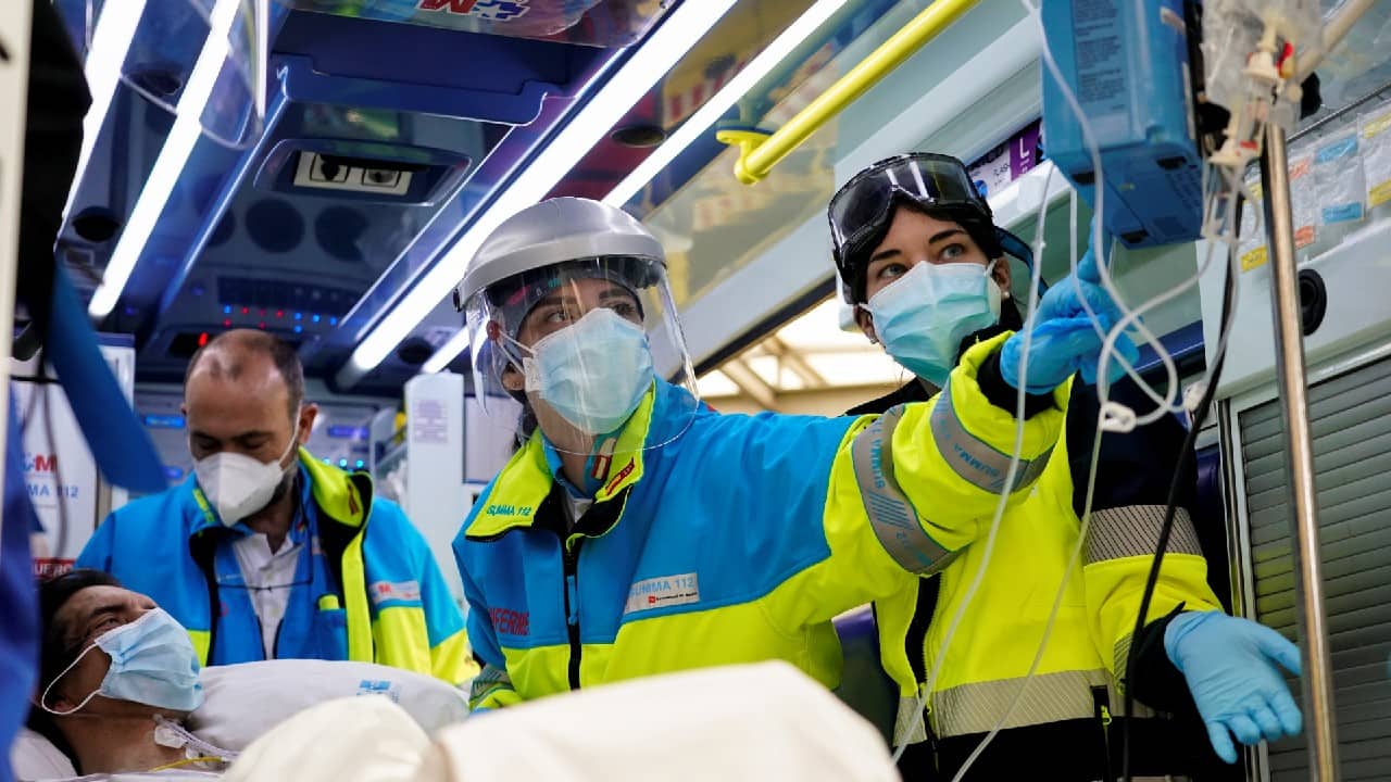 Madrid Emergency Service (SUMMA) UVI-4 unit's Dr Gabriel Jesus Martinez-Villasenor, nurse Sara Diaz Castro and resident nurse Silvia Martin Martin treat a patient inside an ambulance during the coronavirus disease (COVID-19) outbreak in Madrid, Spain, February 3. &quot;You have to enjoy every little moment you have in life because you don't know what might happen to you,&quot; said Diaz. (Image: Reuters)